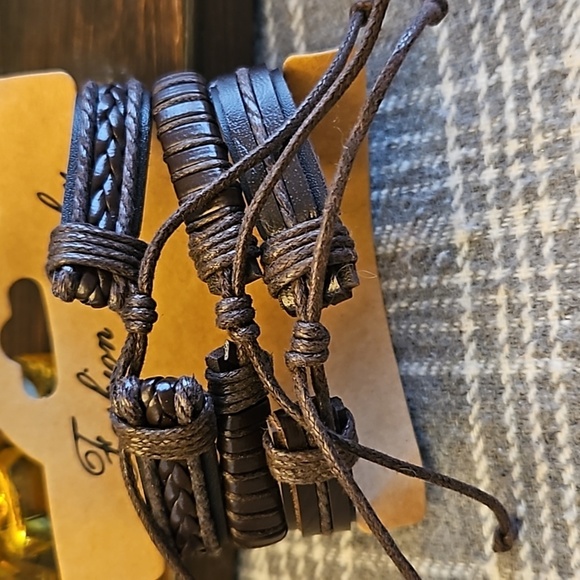 Boho Leather and Cord Stacked Bracelets - Picture 2 of 2